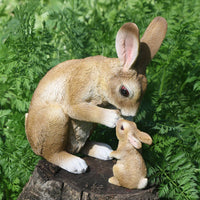 Molded Coat Texture Mother and Baby Bunny Statue Natural Finish Bunny Statue Painted Details Garden Decor Detailed for Courtyard