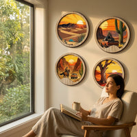 4 Pieces Wooden Hanging Decorations Round Circular Wooden Plaques Backed Wood Wall Decor for Living Room, Bedroom, Entryway