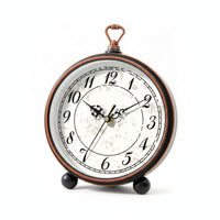 Vintage Analog Clock White Dial Desktop Alarm Clock Carry Handle