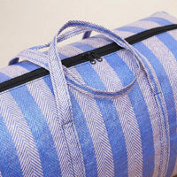 Sapphire and White Striped Laundry Bags, Heavy Duty Bags for Moving, Reusable Woven Polypropylene Storage with Zipper and Fabric Handles, 1 Pack
