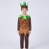Three-Piece Tree Costume with Headpiece Leafy Tree Costume Long-Sleeve Apparel for Children, Halloween