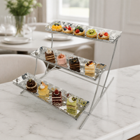 Metal Rectangular High Tea Stand, 3 Tiered Serving Stand for Afternoon Tea, Hammered Finish Dessert Display