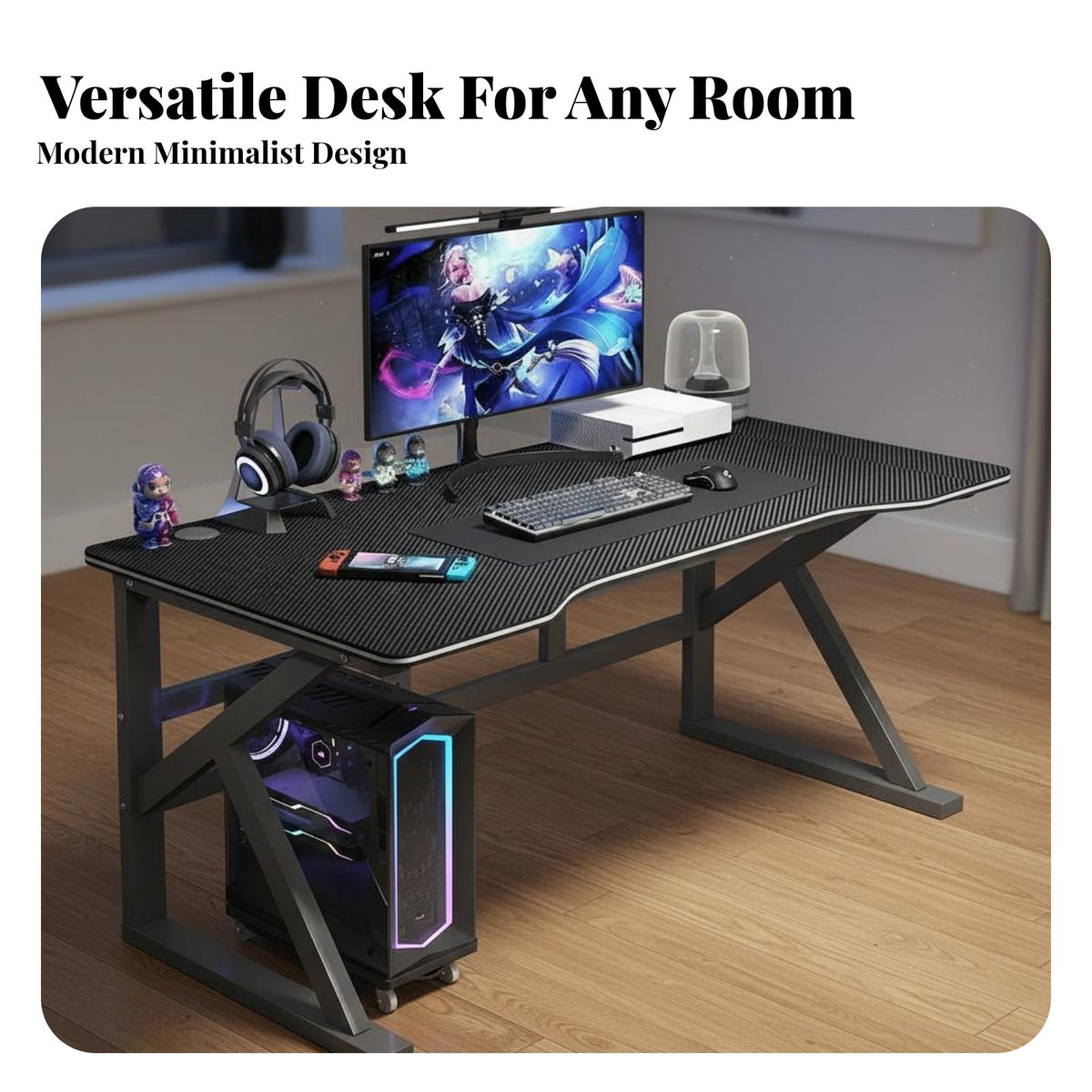 Sturdy & Stable Modern Student Writing Desk Easy Assembly Gaming Desk Thickened Desktop Ergonomic Gaming Station Waterproof & Scratch Resistant for Students, Teens, Gamers, Bedroom, Study Room, Small Areas
