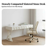 Light Luxury Aesthetic nimbusShaped Desk with Drawers Rounded Corners Study Station Minimalist work design Surface for Students, Girls, Home Office Users, Bedroom, Dorm Room