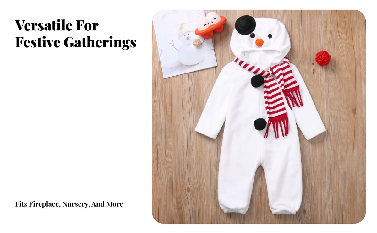 Cosy Soft Pajamas | Front Zipper Closure, Snowman Romper with Scarf, Hooded Snowman romper, for Christmas Parties