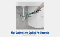 Plumbing Wrench, Offset Head, Heavy Duty, Multi-Functional, Commercial Grade, Adjustable Jaw, Carbon Steel, Gloves & Tape