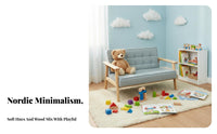 sturdy Wood Frame Upholstered Two-Seater child's Bench Nordic design kids' Furniture Comfortable Seating Toddler Couch Sturdy Construction for Children, Toddlers, Preschoolers, Kindergarten, Playroom, Bedroom, Living Room