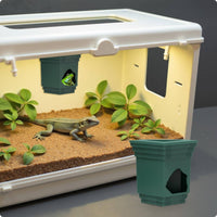 Built-in Food Bowl Top Feeder Hide Privacy Shelter Hanging Hide Cave Safe Hiding Area Amphibian Hideout Cave Natural-Looking Decor for Vivarium