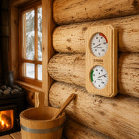 Combined Function Sauna Thermometer Hygrometer 2 in 1 Wooden Sauna Thermometer Easy to Read Temperature and Humidity Meter for Spa Owners, Steam Room