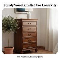 Distressed Finish 5-Drawer Storage Chest Vintage & design 5-Drawer upright Cabinet North American Design vertical chest of drawers Large Capacity for Interior Decorators, homeowners, Adults, Bedroom, Hallway