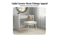 French design Upholstered Makeup Seat Elegant Design Upholstered Accent Seat Soft padding Vanity Stool Sturdy Construction for Women, Adults, Apartment Dwellers, Bedroom, Dressing Area, Walk-in Closet, Living Room