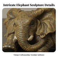 Cute Resin Elephant Sculpture Detailed Texture Shelf Ledge Elephant Sculpture Artisanal Look for Bookshelf, Mantelpiece, Office Desk