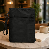 Black Book Sleeve with Front Pocket Soft Book Sleeve with Wrist Strap Slim Reading Accessory Rectangular for Travel, School