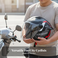 3/4 Open Face Helmet 3C Certified All Season Helmet Impact Resistant Shell Sheltering Headwear for Men, Women, Street Riding, Commuting