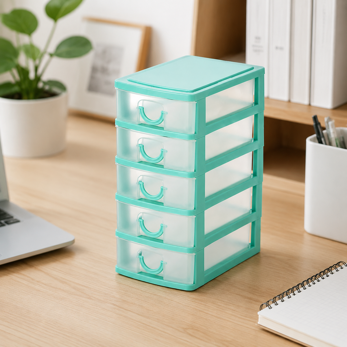 Plastic Storage Case, Small Item Organizer, 5 Drawers, Desktop Storage, Desk Organizer, Transparent, Stackable, 18L