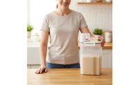 Moisture-Proof Rice Storage Bin with Measuring Cup Clear Visibility Airtight Grain Container Mess-Messless Pouring for Kitchen Cabinet