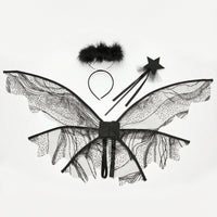 Black Angel Wings Transparent Costume Set with Wand Lightweight Fairy Wings Matching for Adults, Cosplay, Festivals