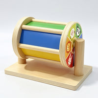 Rotating Wooden Drum Toy with Base Child-Centered-Inspired Revolving Drum Sensory Interactive for Babies, Toddlers, Infants, Playroom, Daycare, Classroom