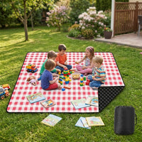 Picnic Blanket and Camping Mat for Family, Extra Large Waterproof Outdoor Activities Garden Mat, Machine Washable Checkered Pongee Beach Blanket