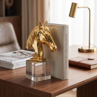 Horse Sculpture with Cubic Pedestal Base Elegant Horse Heads Sculpture Creative for Art Collectors, Living Room