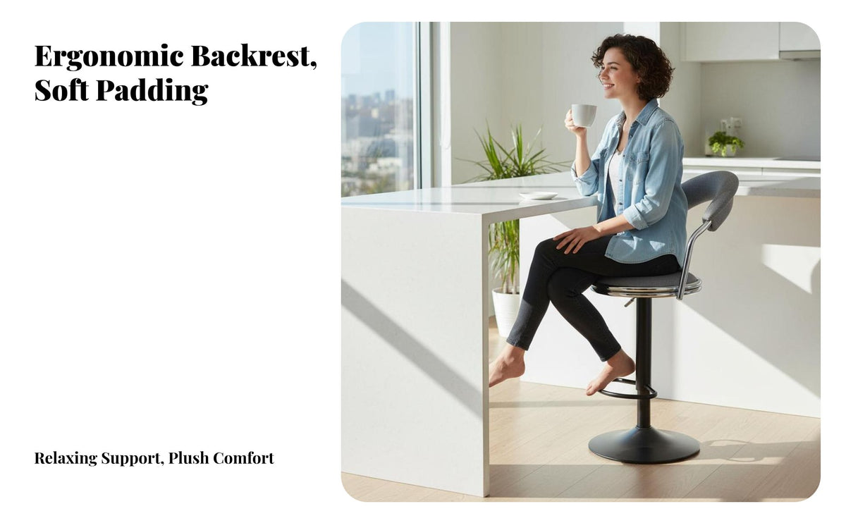 With spine supportrest Adjustable rotating Bar Stool Modern Design Adjustable rotating Stool Built-in Footrest Seating Furniture Stable Base for Restaurant Owners, Homeowners, Adults, Counter, Kitchen Island, Dining Room, Lounge