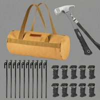 Canvas Tent Stakes and Hammer Set Hooked Head Camping Stake Kit Metal Tent Peg Kit Reflective