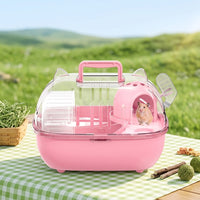 Luxury Hamster Cage and Portable Pet Carrier, Elliptical Travel Cage for Hamsters with Handle, Hinged Transparent Lid for Outdoor Travel