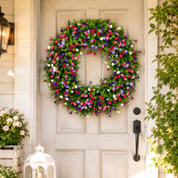 Multicolor Spring Door Wreath, Faux Floral Eucalyptus & Small Flowers, Handmade Artificial Wreath for Front Door Home Decor, Wedding