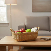 Double Handle Basket Handmade Oval Woven Basket with Handles Household Storage for Living Room