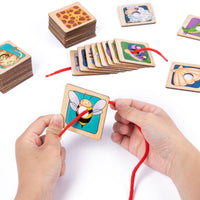 Linden Plywood Threading Puzzle Flat Tiles Animal Shadow Puzzle Fine Motor Skills Wooden Animal Sorting Board