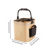 Foldable Fishing Bucket Side Pocket Square Angling Container Beige and Black Outdoor Equipment