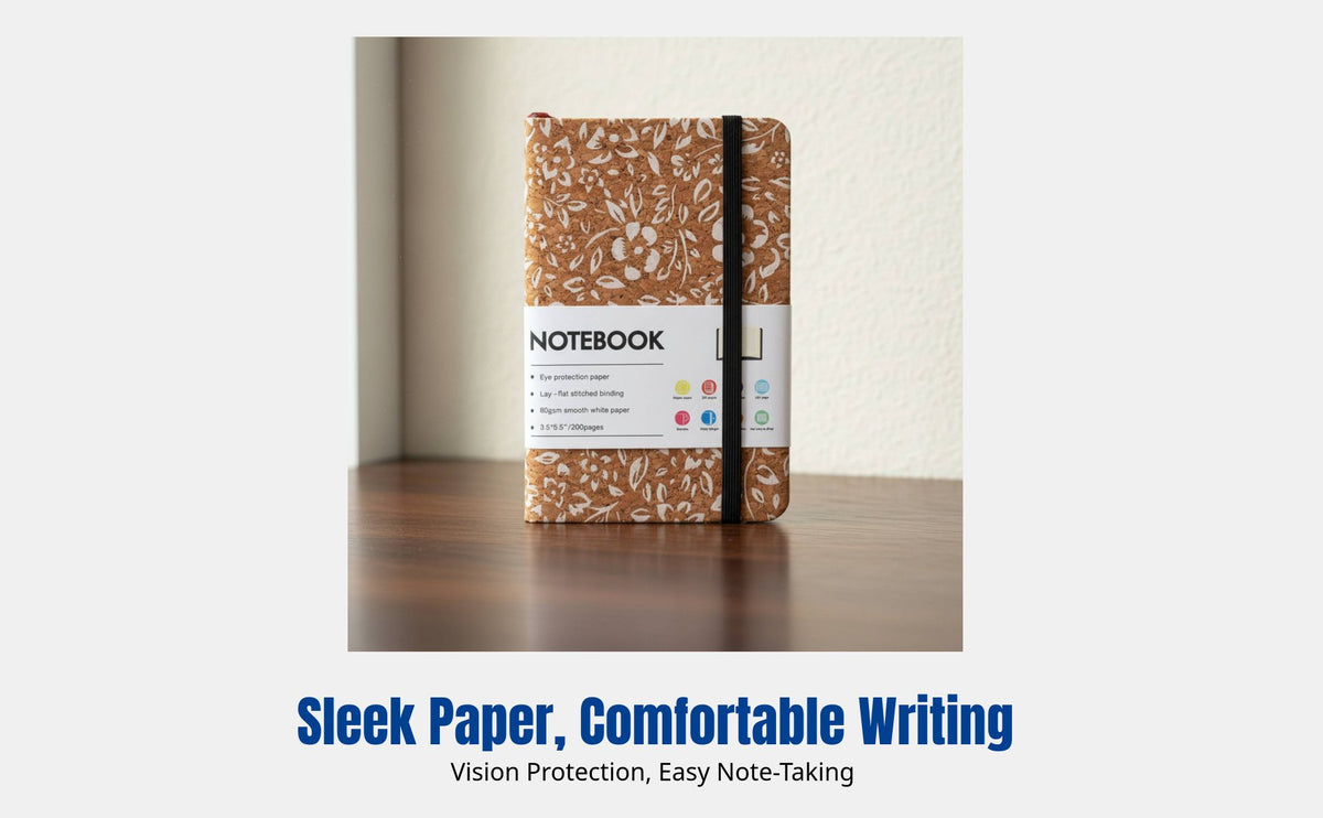 Printed Cork Notebook, Elastic Band, 80gsm Paper, Lay-Flat Binding, Customizable for Students