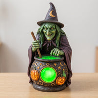 Witch Figurine Table Lamp Illuminated Halloween Tabletop Lamp Seasonal Night Light for Desk