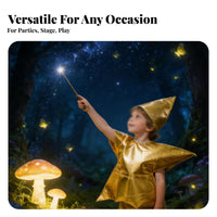Glittery Material Star Costume Pull-on Style Shiny Star Outfit Velcro Closure Pointed Hat Set Finished Edges for Children, Kids, Party Dress-up, Stage Performance
