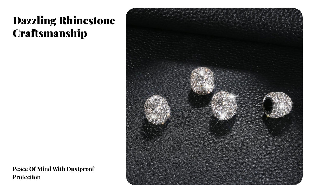 4 Pieces Crystal Rhinestone Valve Stem Covers Sparkling Rhinestones Rhinestone Valve Cap Dustproof Sparkle Car Tire Cap for Women, Cars, SUVs, Trucks