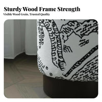 French Retro Design Padded Vanity Seat Solid Wood Base Upholstered Drum Stool High-Density Foam Cushion Household Furniture Versatile Use for Interior Designers, Hotel Managers, Dressing Room, Bedroom, Entryway, Under a Desk