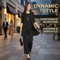 Women's Trouser Suits Three Piece Set with Jacket Vest and Pants for Office Wear, Ladies Casual in Solid Color, Polyester Blend Material