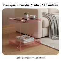 Transparent Clear C-Shaped Stand Minimalist Design Nightstand Space-Saving Side Table Multi-Functional for Modern Decor fans, Interior Designers, Showroom, Living Room, Small Spaces, Entryway