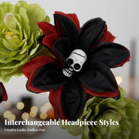 Skull Flower Headband Realistic Flowers Skull Flower Hairband Halloween Floral Headdress Universal Fit for Masked Festivity