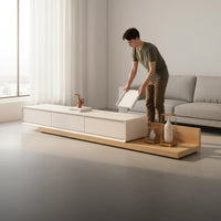 Extendable TV Cabinet Ample Storage Retractable TV Unit Construction Modern Minimalist Media Console for Small Apartment Dwellers