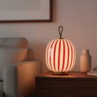 Red Striped Table Lamp Sculptural Design Lantern Style Night Home Illumination Lighting