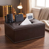 Tissue Box for Bathroom and Office, Square PU Leather Tissue Holder with Compartments, Facial Napkin Dispenser, Modern Minimalist Style