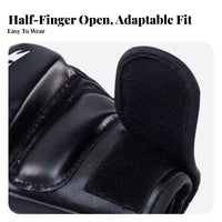 Half Finger Boxing Gloves Reinforced Padding Fingerless Spar Arena Gloves Wrist Support Punching Bag Mitts for Fighters, Women, Training, Gym