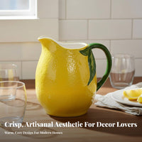 Hand-Painted Embossed Lemon Carafe Dishwasher Safe Large Capacity Water Pitcher High-Temperature Resistant for Families, Kitchen, Home Decor