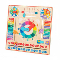 Wooden Calendar Clock Educational Kids Daily Calendar Board Colorful Design Multifunctional Learning Board for Preschoolers, Homeschooling
