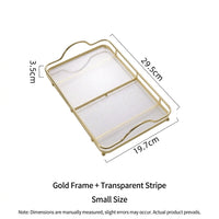 Decorative Tray Acrylic with Metal Handles and Striped Pattern, Serving for Coffee Table and Vanity Rectangular with for Kitchen