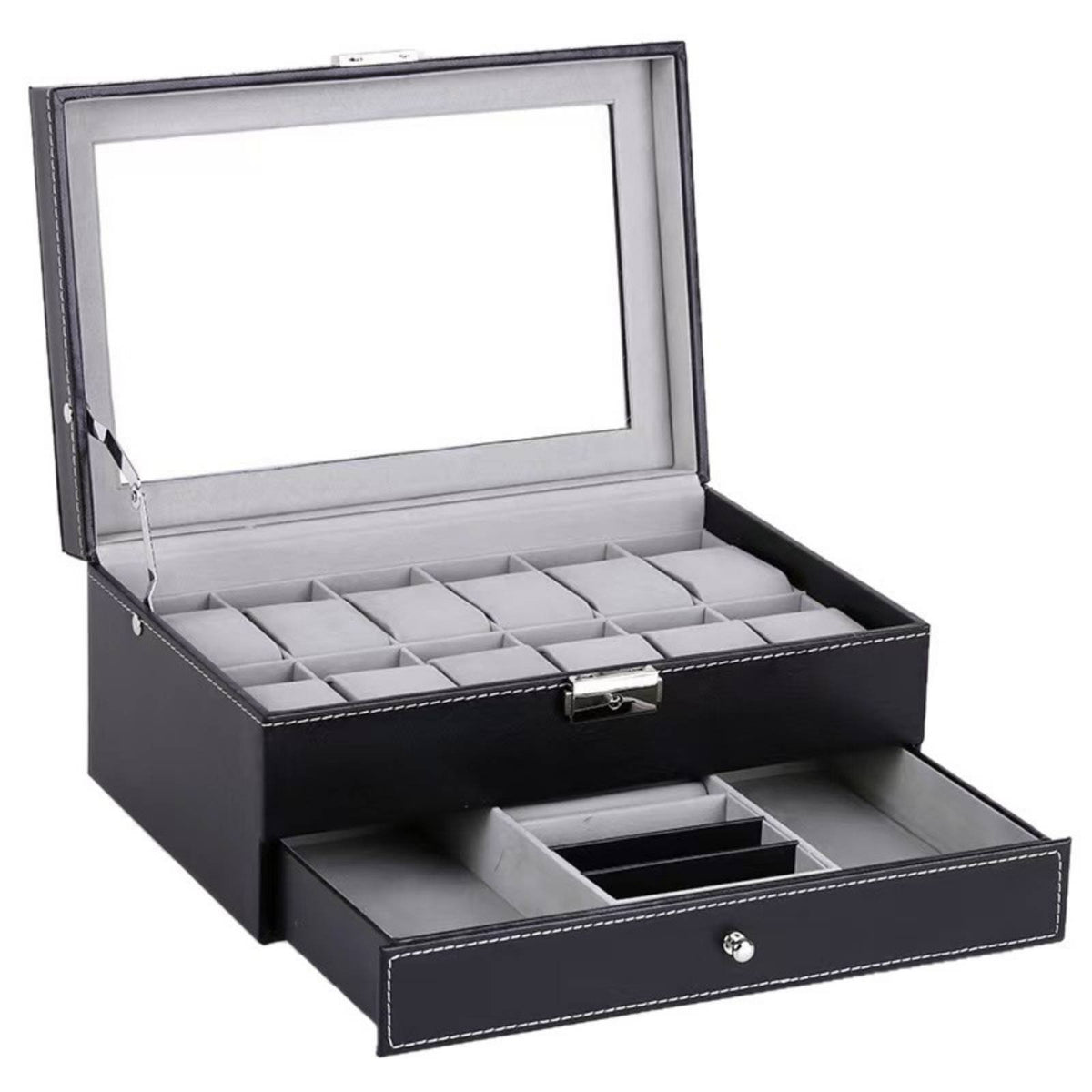 2-Tier Watch and Jewelry Box Debris-Resistant-Resistant 12-Compartment Watch Display Case 2-Tier Jewelry Organizer Soft Interior