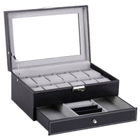 2-Tier Watch and Jewelry Box Debris-Resistant-Resistant 12-Compartment Watch Display Case 2-Tier Jewelry Organizer Soft Interior