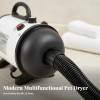 Low Noise High Velocity Pet Dryer Quick Dry Dog Hair Force Dryer Adjustable Heat Setting Heated Grooming Blower Stepless Speed Control for Large Dogs