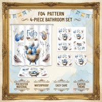 4Pcs Easter Washroom Decor Set Crisp Digital Printing Easter Shower Curtain Rug Set Waterproof for Families, Homeowners, Home Decoration